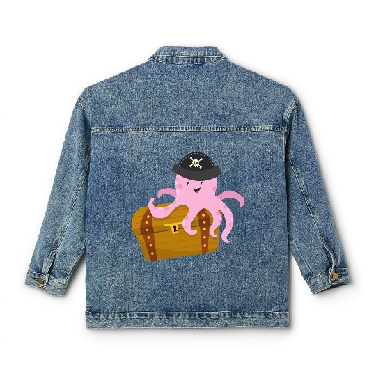 Treasure with pirate octopus Classic Women's Denim Jackets