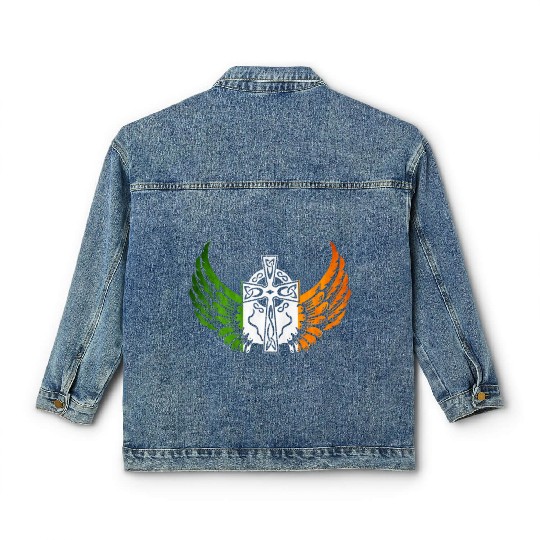 Irish Flag Design Celtic Cross Irish gift Classic Women's Denim Jackets