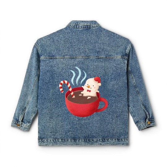 Cute Snowman in Hot Cocoa Classic Women's Denim Jackets