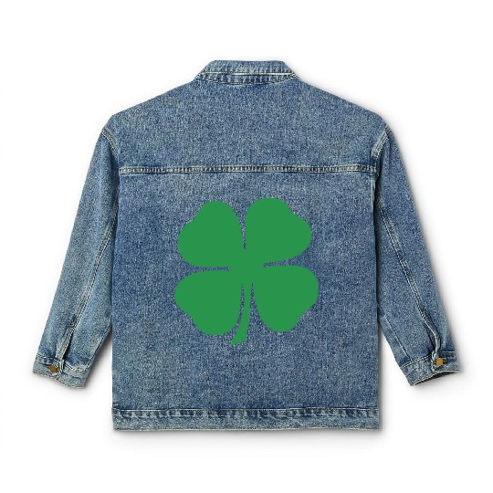 Green 4 Leaf Clover Solid Classic Women's Denim Jackets