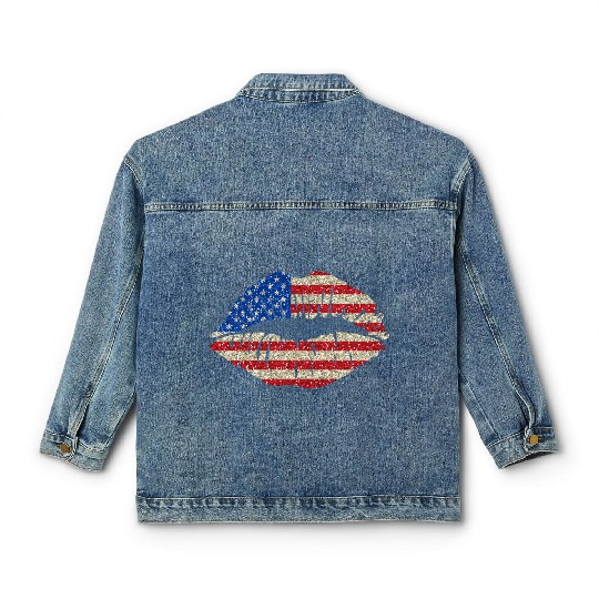 american flag lips glitter USA patriotic patriot Classic Women's Denim Jackets