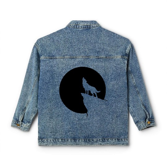 Howling wolf full moon space galaxy gift dog trend Classic Women's Denim Jackets