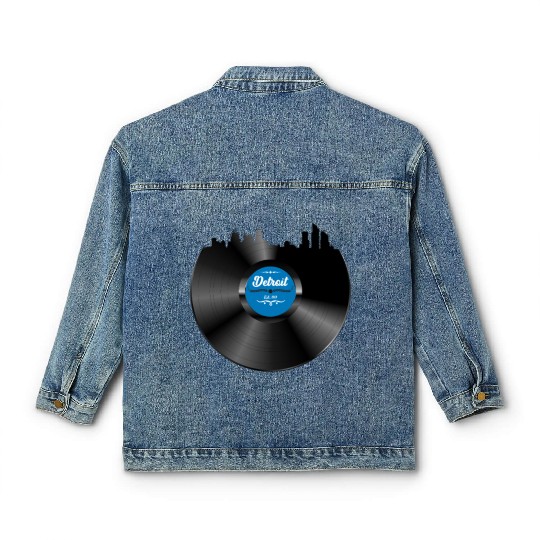 Detroit Vinyl Skyline Record Music Lover Classic Women's Denim Jackets