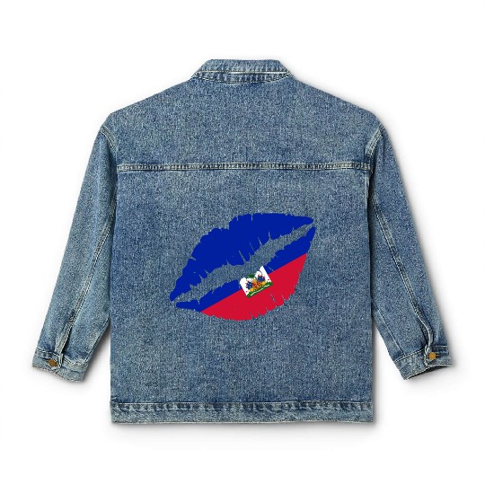 Haiti Kiss Flag Club Soccer Gift Idea Birthday Classic Women's Denim Jackets