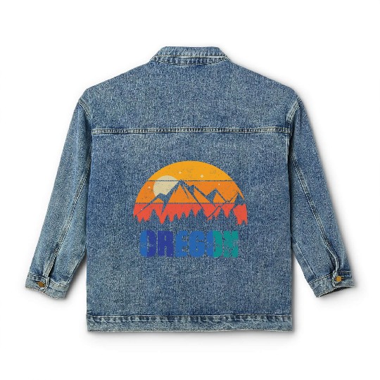 Retro Vintage Oregon With Mountain And Forest Classic Women's Denim Jackets