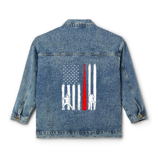 Baseball Pitcher Batter American Flag 4th of July Classic Women's Denim Jackets