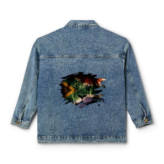 South Africa Flag & African Lion Picture Classic Women's Denim Jackets