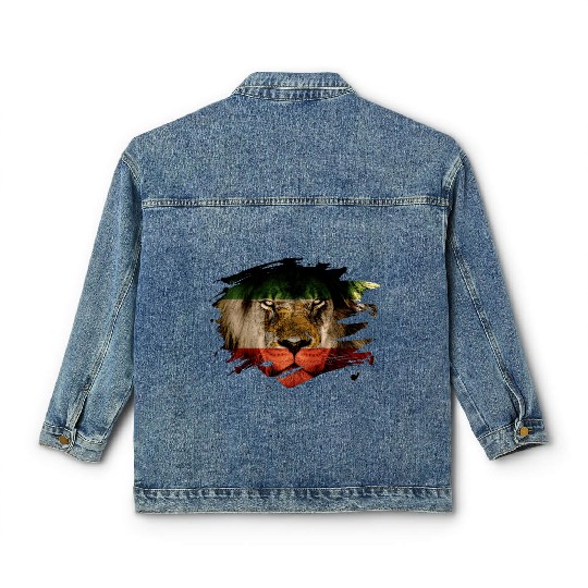 Persia Flag & African Lion Picture Classic Women's Denim Jackets