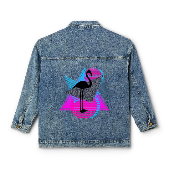 vaporwave aesthetics FLAMINGO 80s retro triangle Classic Women's Denim Jackets
