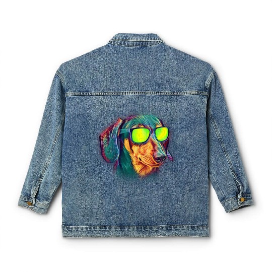 Dachshund Colorful Neon Wiener Dog Sunglasses Classic Women's Denim Jackets