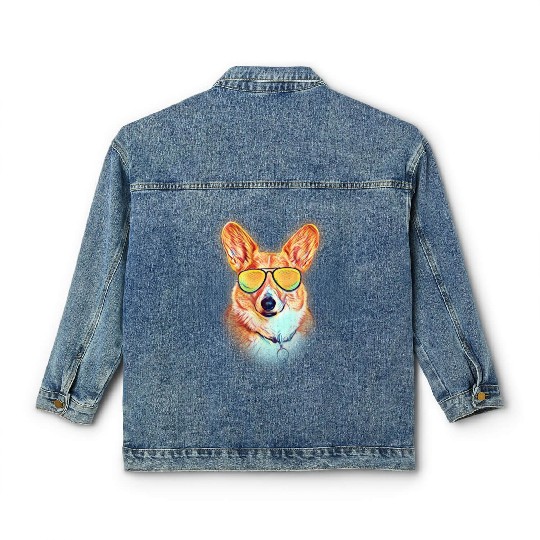 Pembroke Welsh Corgi Colorful Neon Dog Sunglasses Classic Women's Denim Jackets