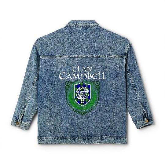 Campbell Surname Scottish Clan Tartan Crest Badge Classic Women's Denim Jackets