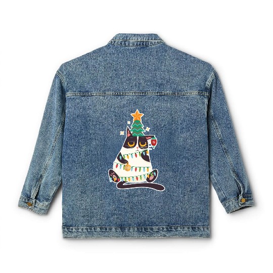 Christmas Tree Cat Classic Women's Denim Jackets Christmas Xmas Holiday