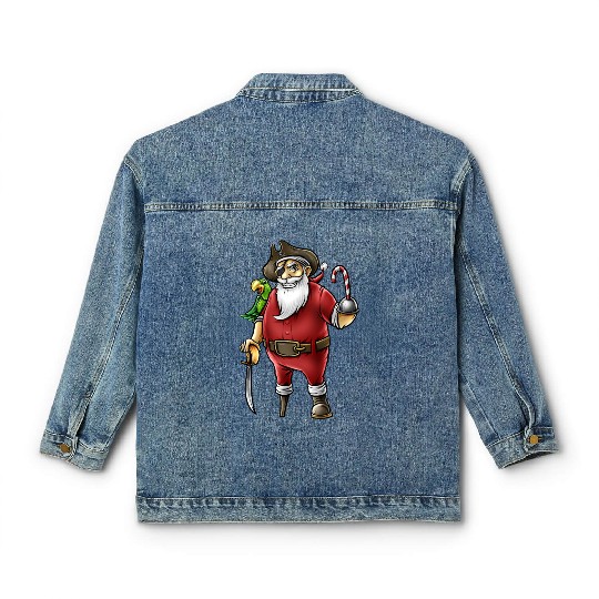 Santa Pirate Funny Christmas Candy Cane Hook Hand Classic Women's Denim Jackets