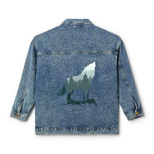 Lone Wolf Survives The Mountain Silhouette Art Classic Women's Denim Jackets