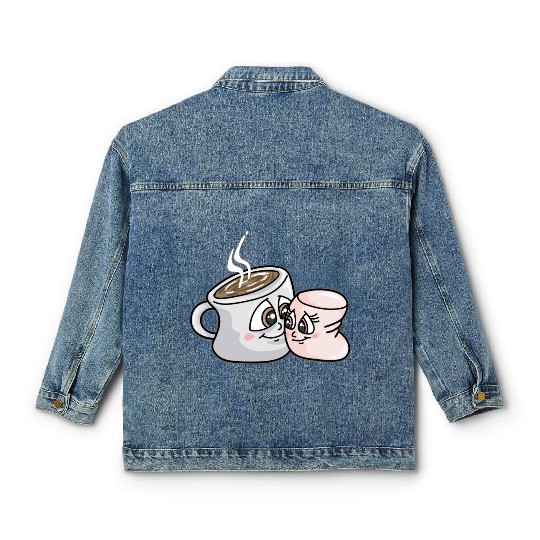 HOT CHOCOLATE AND MARSHMALLOW Love funny comic Classic Women's Denim Jackets