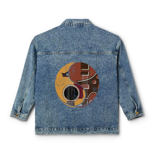 Guitar Ying Yang Music Guitar Player Gift Classic Women's Denim Jackets