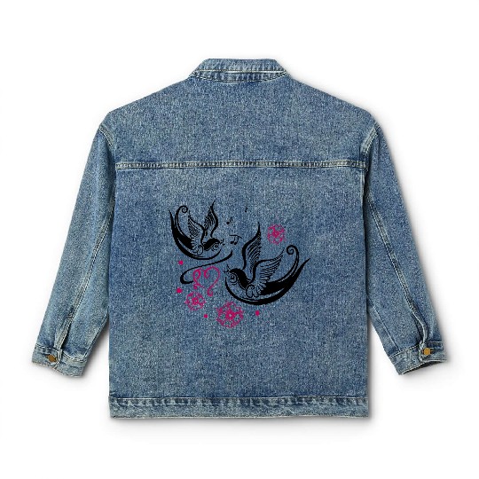 Sakura Cherry Blossom Swallow Birds Spring Flowers Classic Women's Denim Jackets