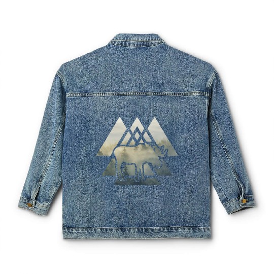 Elk Moose Silhouette Mountain Forest Classic Women's Denim Jackets