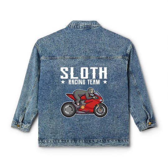 Sloth Racing Team Biker Motorcycle Gift Classic Women's Denim Jackets