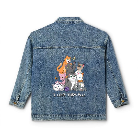 I love them all Cats Gift Maine Coon cat lover Classic Women's Denim Jackets