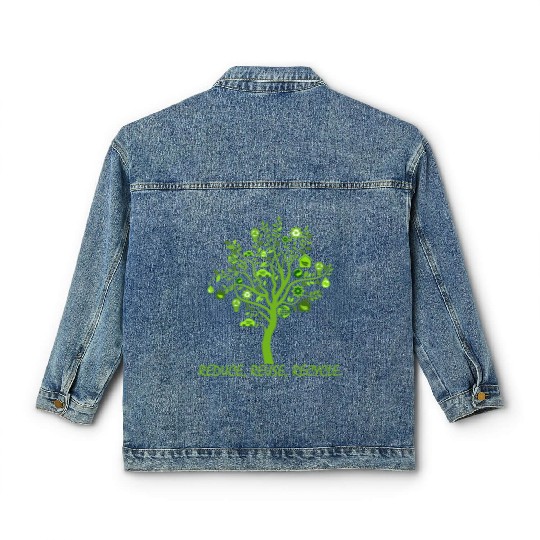 Green Wood Reduce Reuse Recycle Classic Women's Denim Jackets
