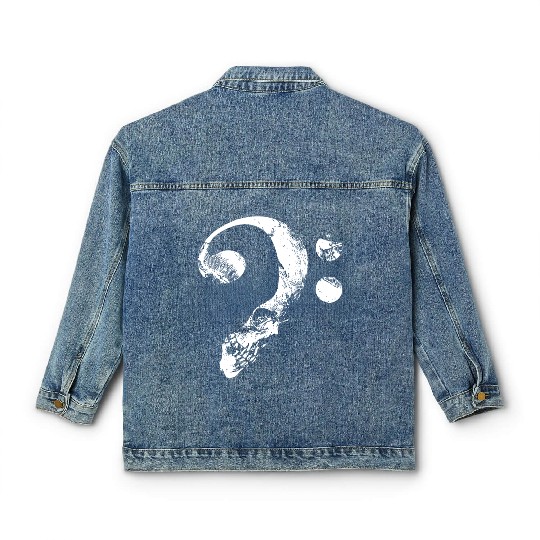 guitar bass skull bass clef osn black and white sh Classic Women's Denim Jackets