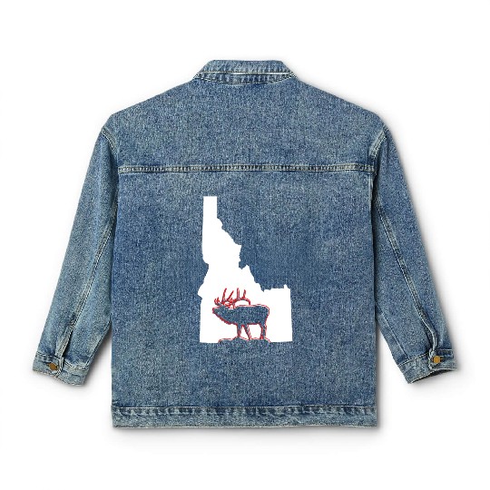 Idaho state with outline of Elk inside combi Classic Women's Denim Jackets