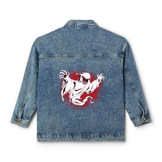 Creepy ghost halloween Classic Women's Denim Jackets with spooky ghost