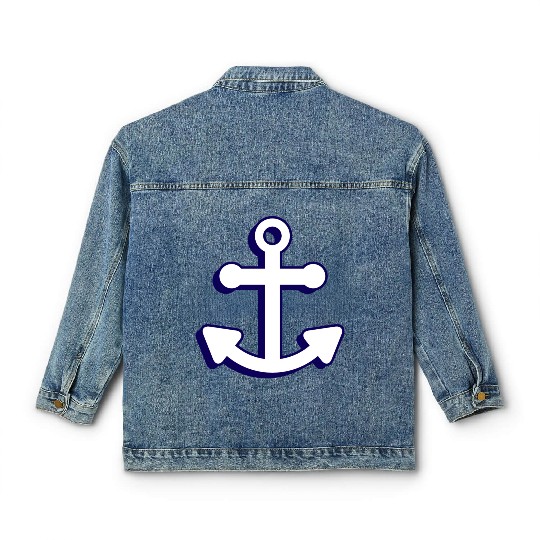 Nautical boat anchor in navy blue and white 3D Classic Women's Denim Jackets