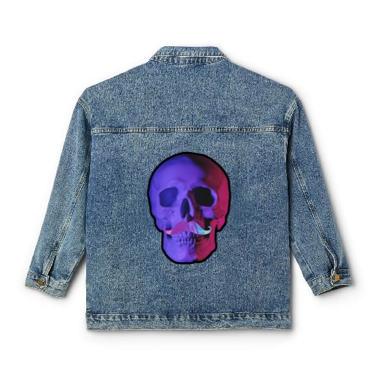 Neon Mustache Skull Classic Women's Denim Jackets