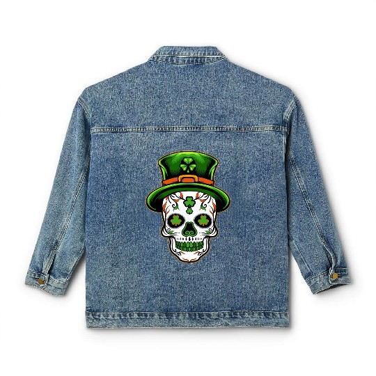 Sugar Skull St Patricks Day Classic Women's Denim Jackets