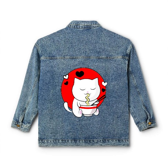 Kawaii Ramen Anime Cat Japanese Manga Classic Women's Denim Jackets