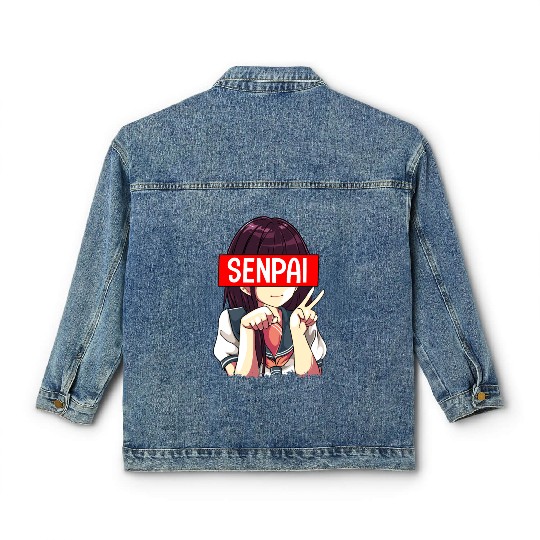 Senpai Anime Girl Japanese Cute Manga Kawaii Classic Women's Denim Jackets