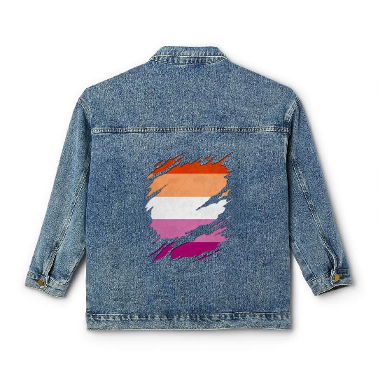 Lesbian Pride Flag Ripped Reveal Classic Women's Denim Jackets