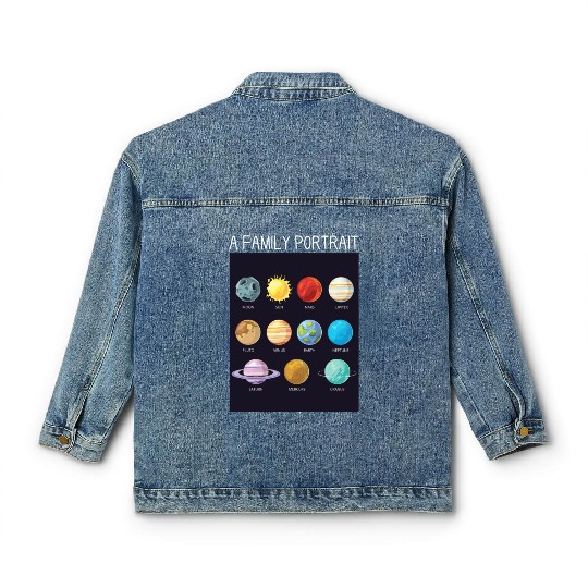 Outer Space Nerd Solar System Planets Sun Moon Classic Women's Denim Jackets