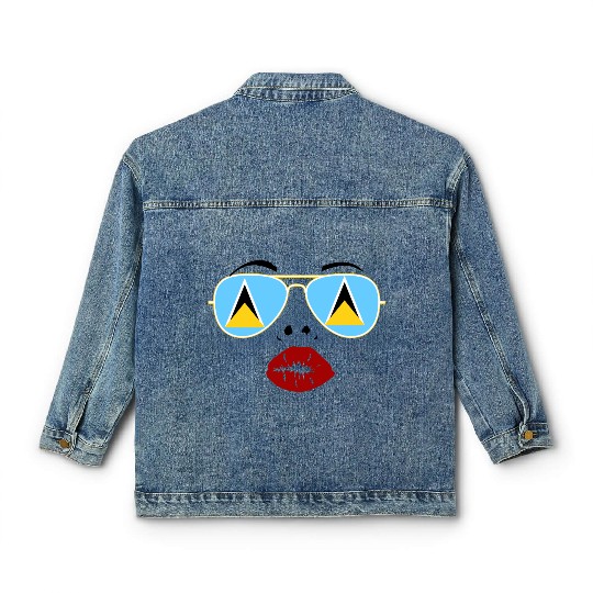 Saint Lucia Flag St Lucia Sunglasses Lips Kiss Classic Women's Denim Jackets