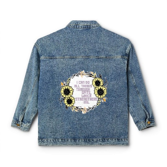 Sunflower Cross Stitch I Can Do All Things Through Classic Women's Denim Jackets