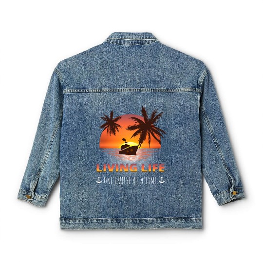 Cruise Ship Vacation Living Life One Cruise At A T Classic Women's Denim Jackets