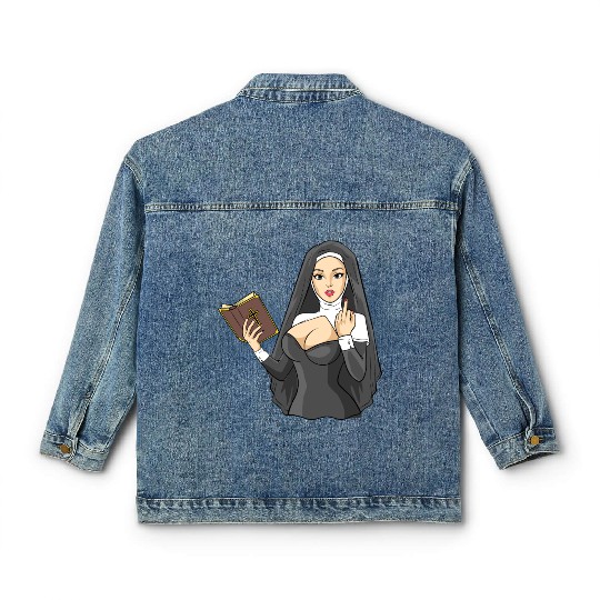Sexy nun techno middle finger stinky finger sin Classic Women's Denim Jackets