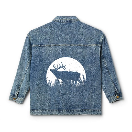Elk Antlers Forest Moon Classic Women's Denim Jackets