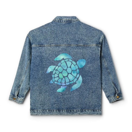 Sea Turtle Watercolor Blue Classic Women's Denim Jackets