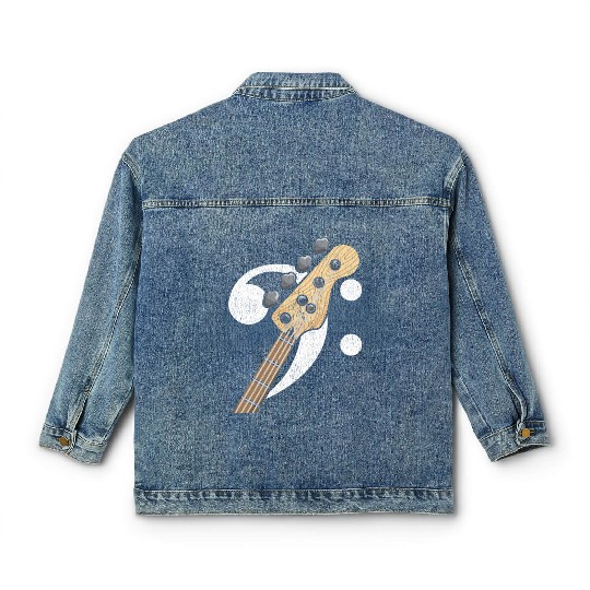 Bass Clef Guitar Bass Player Musician Classic Women's Denim Jackets