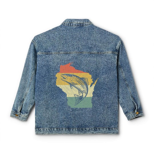 Vintage Retro Sunset Wisconsin Fishing Classic Women's Denim Jackets