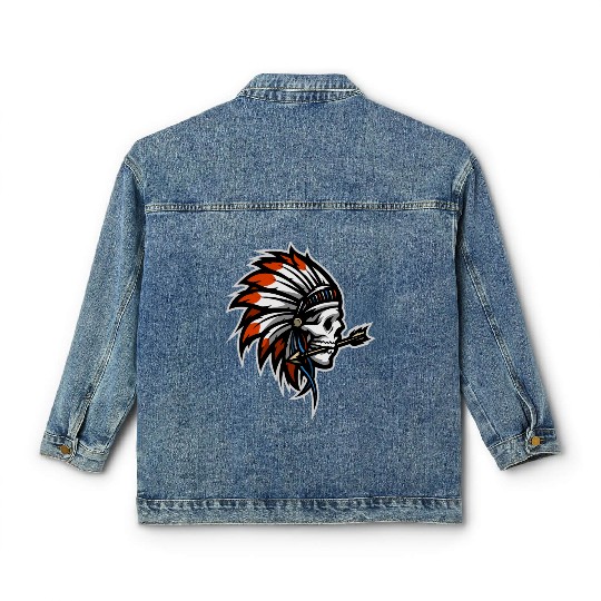 Native American Indian Headdress Skull Classic Women's Denim Jackets