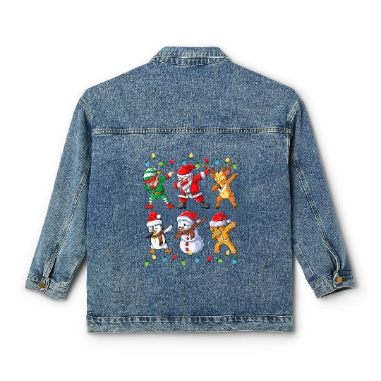 Dabbing Santa Elf Friends Christmas Kids Boys Classic Women's Denim Jackets