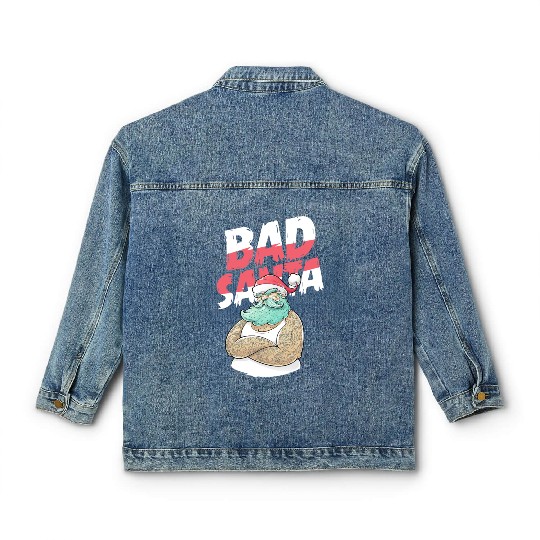 Bad Santa Claus Christmas Tattoo Classic Women's Denim Jackets