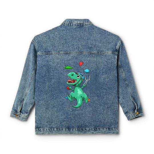 Funny T-Rex Bouldering and Rock Climbing Gift Classic Women's Denim Jackets