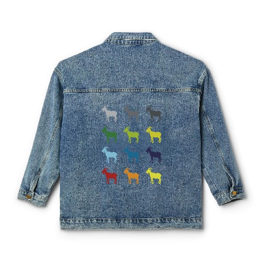 Neon Pop Art Retro Goat Animal Gift Idea Classic Women's Denim Jackets