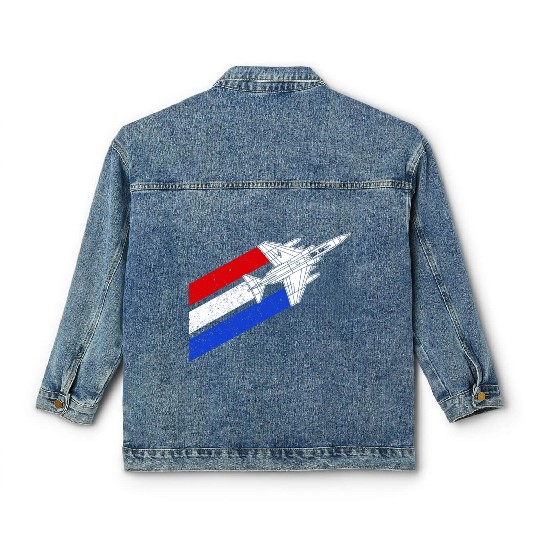F-4 Phantom Vintage USA Contrails Red White Blue Classic Women's Denim Jackets